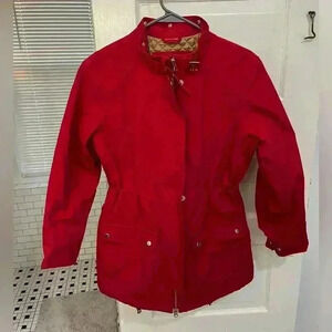 Lands End red‎ puffer winter jacket with pockets & adjustable waist line size S